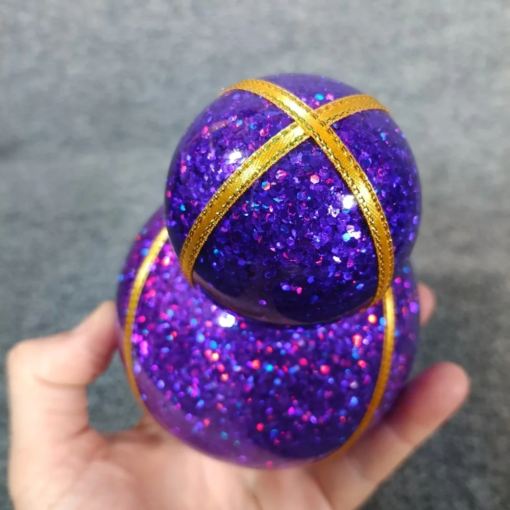 Disney Mickey Mouse Icon Christmas Ornament Glass Ball Purple Glitter Gold Trim